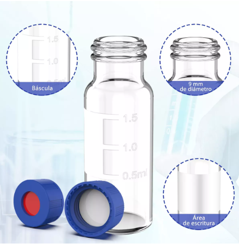 Vial de Vidrio de 1.5ml (Caja de 100 Unidades, con Tapa)